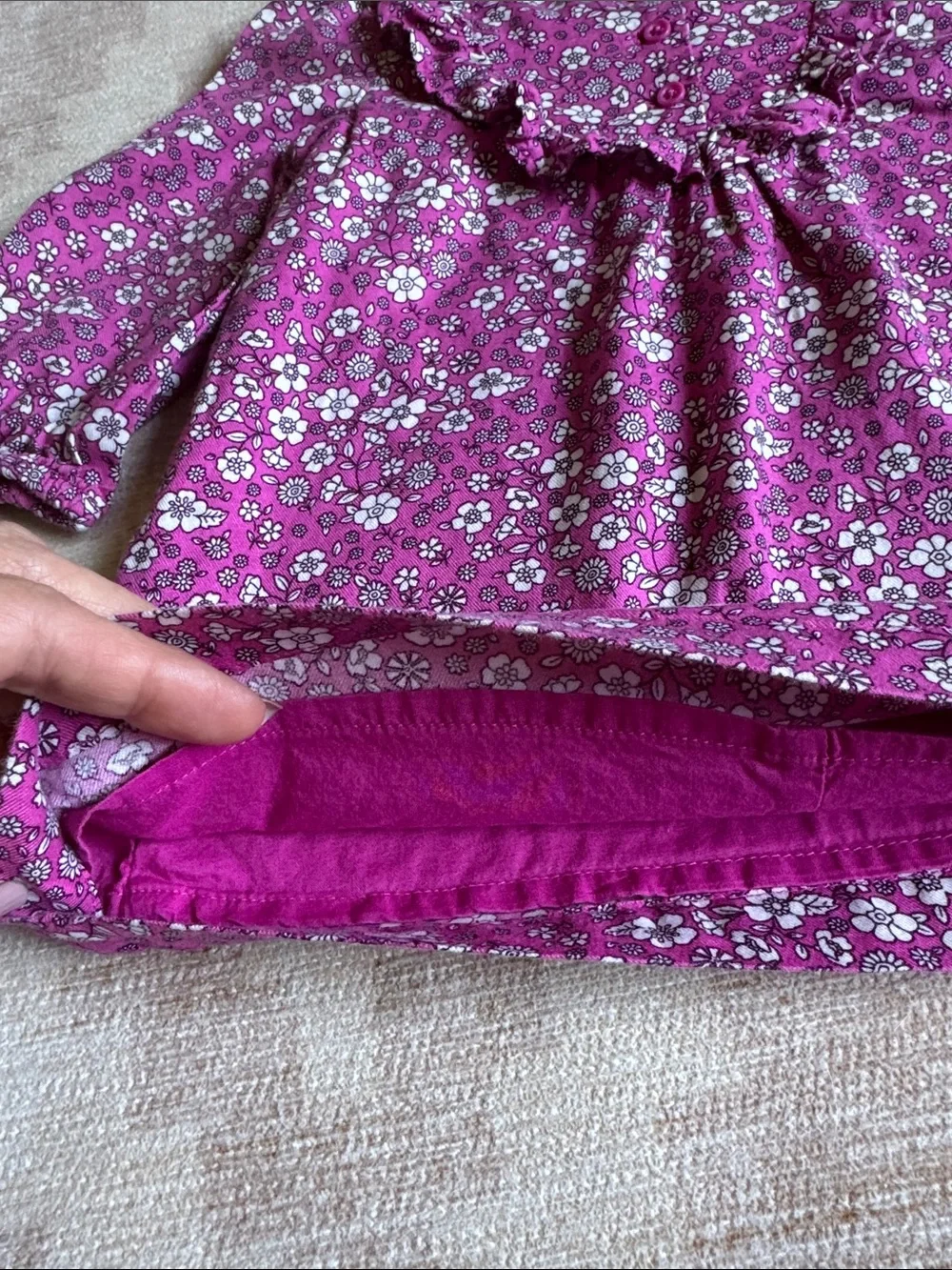 Baby GAP Girls Floral Ruffle Long-Sleeve Cotton Dress Purple & White size 6-12M